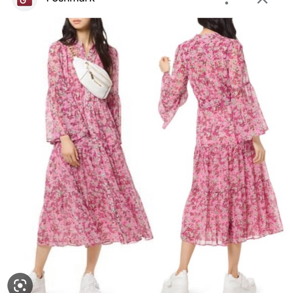 michael kors pink floral midi dress